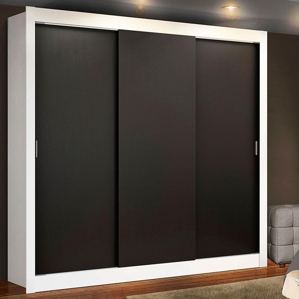 Guarda Roupa Casal Madesa Mônaco 3 Portas de Correr - Branco/Preto