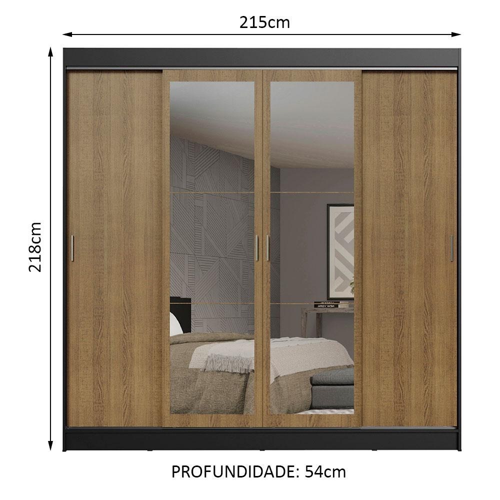 Detalhes do Guarda-Roupa Casal Madesa Austin 4 Portas de Correr com Espelhos 3 Gavetas