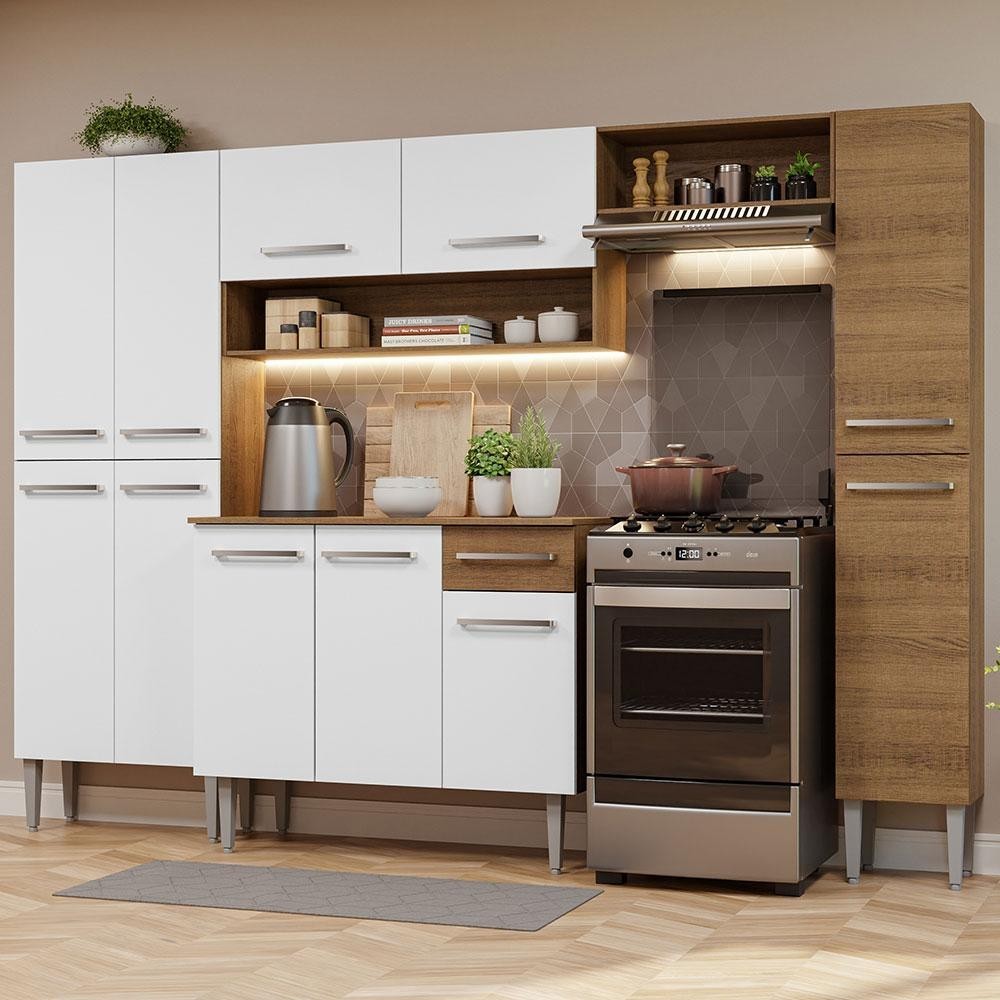 Cozinha Completa Madesa Emilly Hit com Armário e Balcão - Rustic/Branco - Home & Living