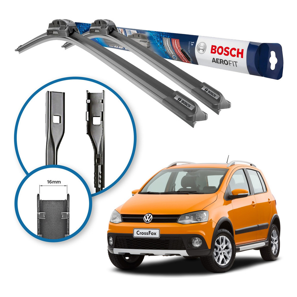 Par de Palhetas Limpador Parabrisa Aerofit Original Bosch Volkswagen Crossfox 2012 a 2018