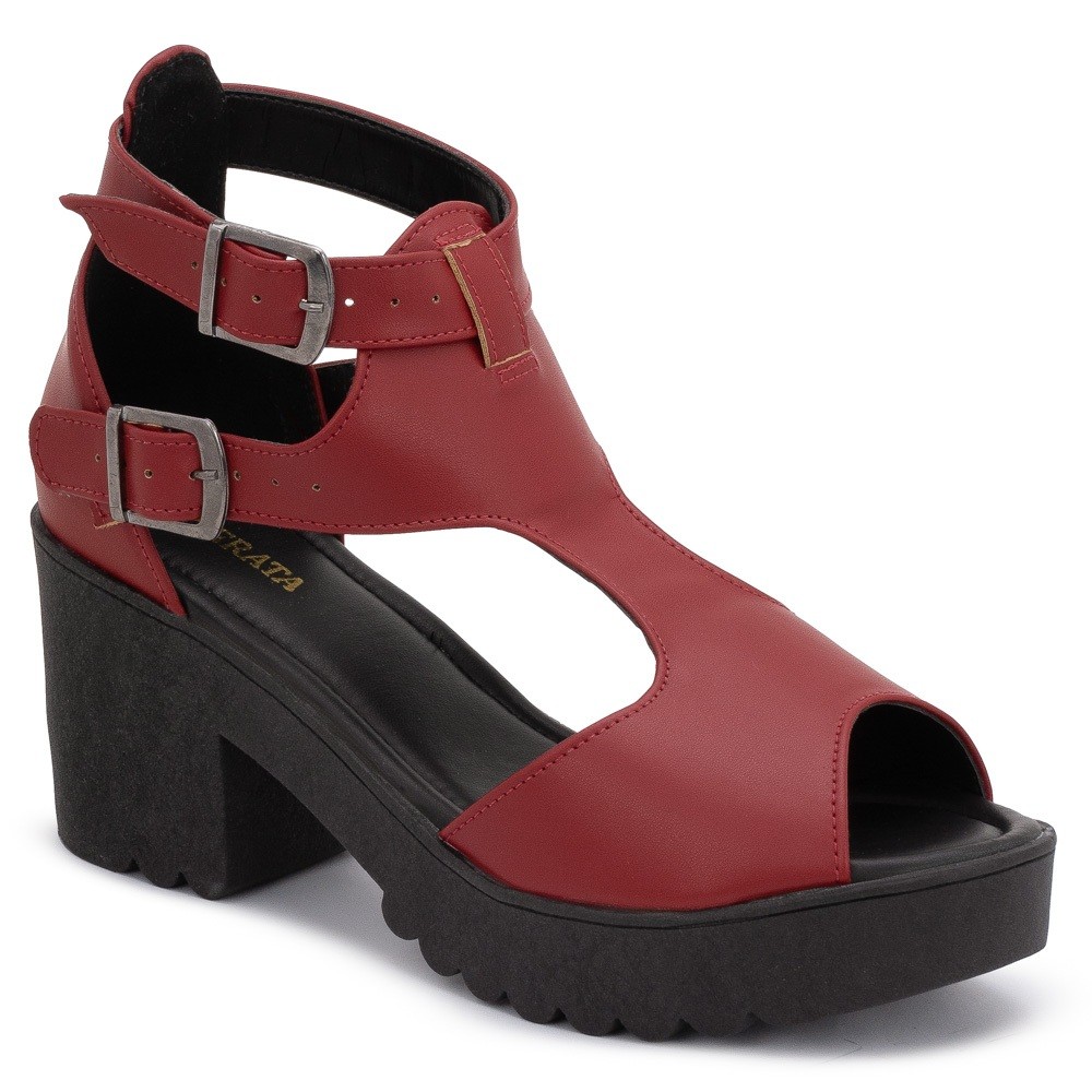 Sandália Feminina Ankle Boots Sola Tratorada Plataforma Salto Grosso Bico Aberto Super Leve e Confortável Ref: 9001 em Oferta na Shopee