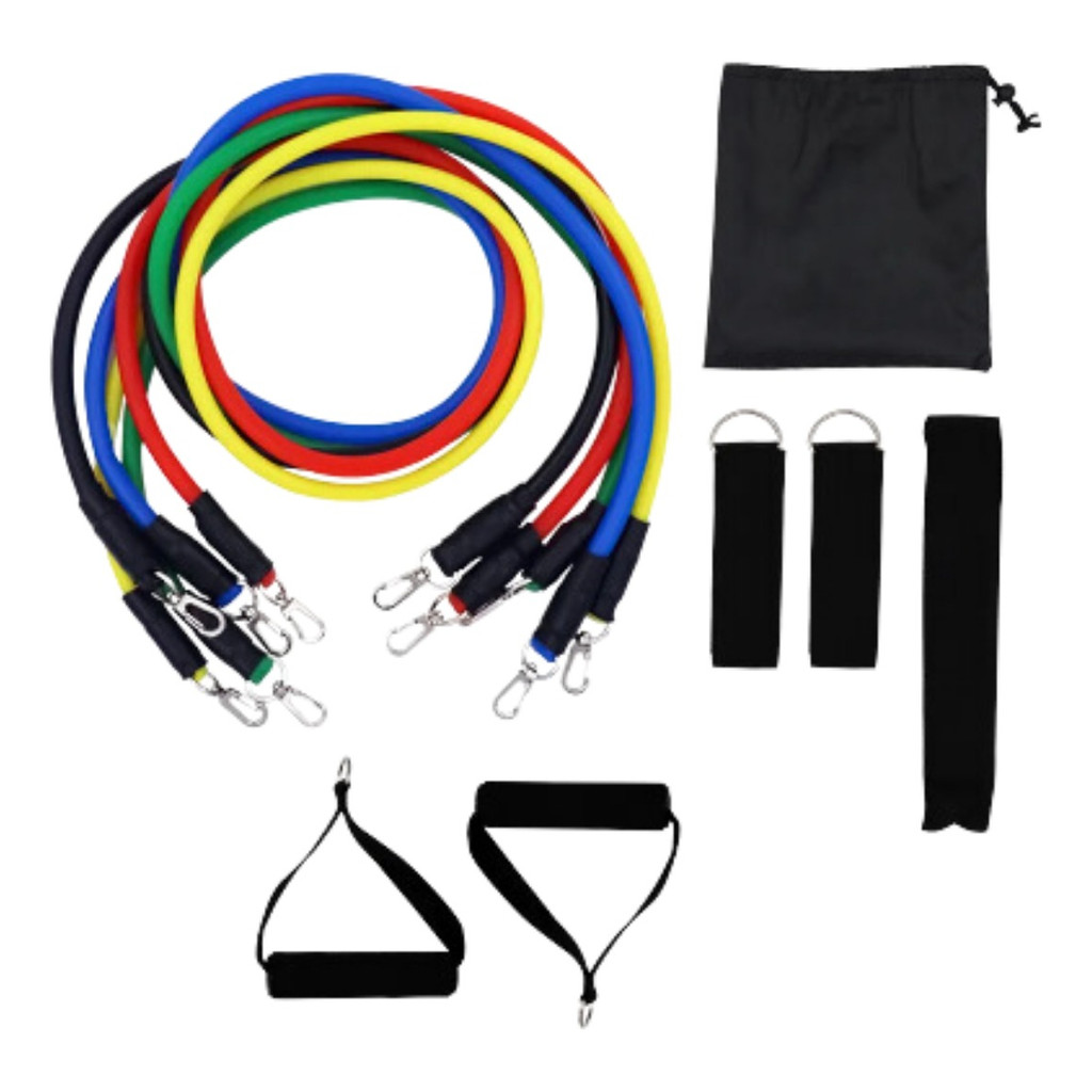Kit 5 Elástico Tubing Extensor 11 Peças Resistência Pilates musculação yoga