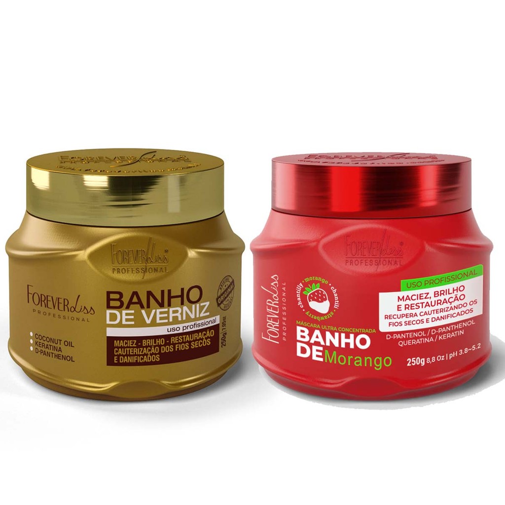Kit Masc. banho de verniz e de Morango Forever Liss 250g