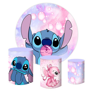 Kit Painel Redondo 1,50  + 3 Capas de Cilindros  em Tecido Sublimado LILI STICH em Oferta na Shopee