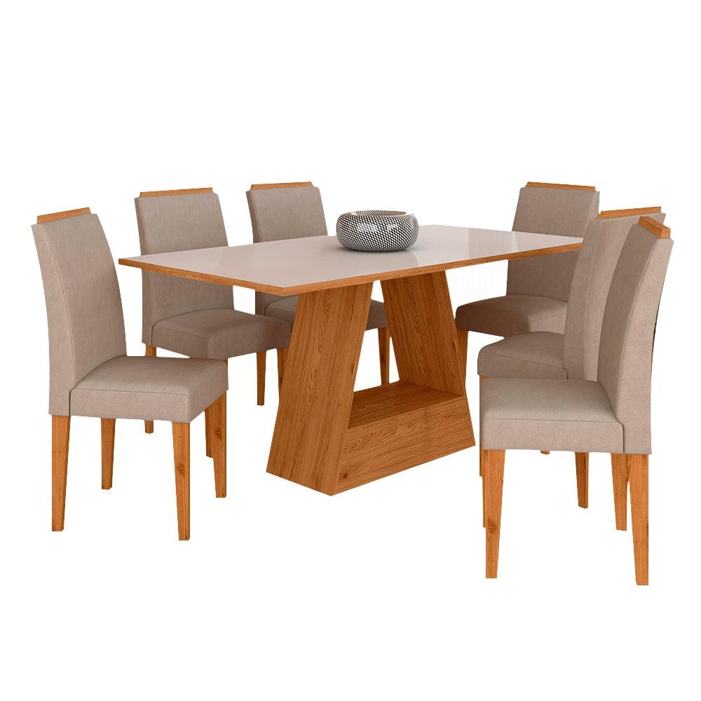 Mesa Com 6 Cadeiras Pierre 1,60 Cina/off White/bege - Móveis Arapongas - Home & Living
