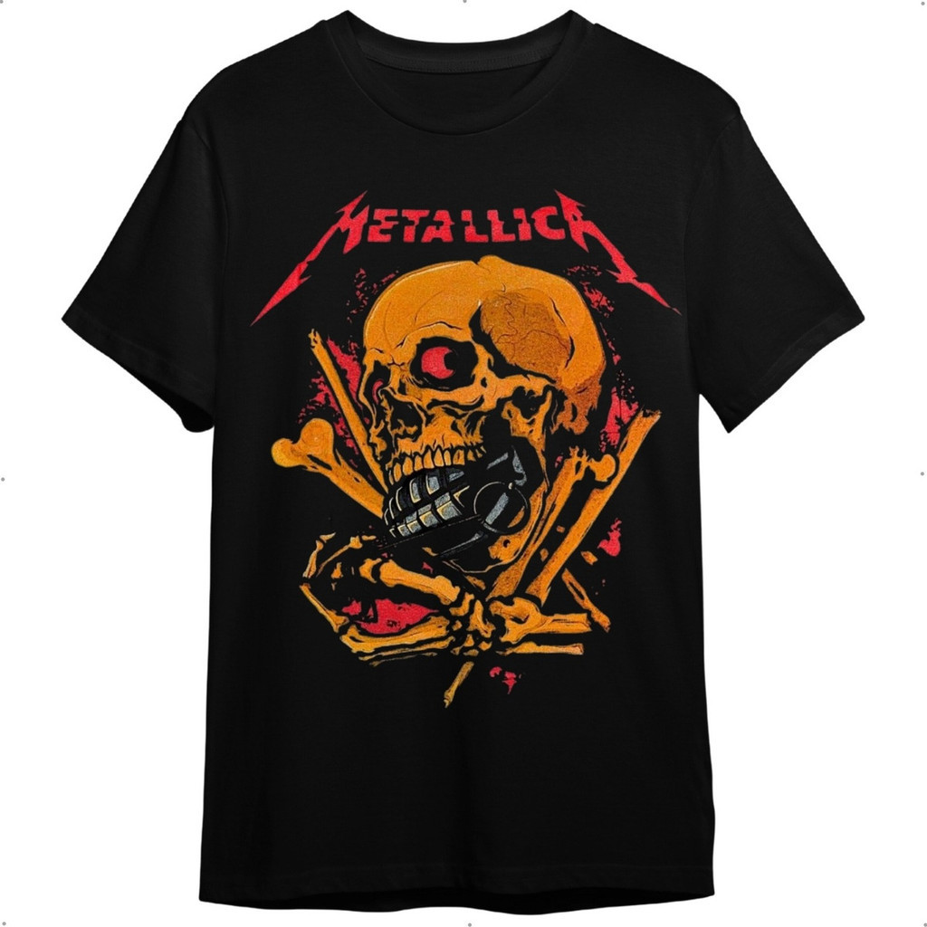 Camiseta Metallica Caveira Preta Banda De Rock Metalica
