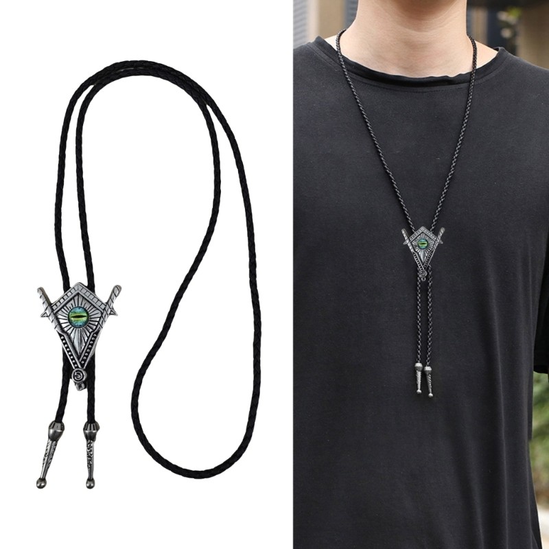 Estone Elegante Bolo Gravata Colar Com Roneos Estilo Diabo Olho Totem Pingente De Couro Camisa Para Homem Um