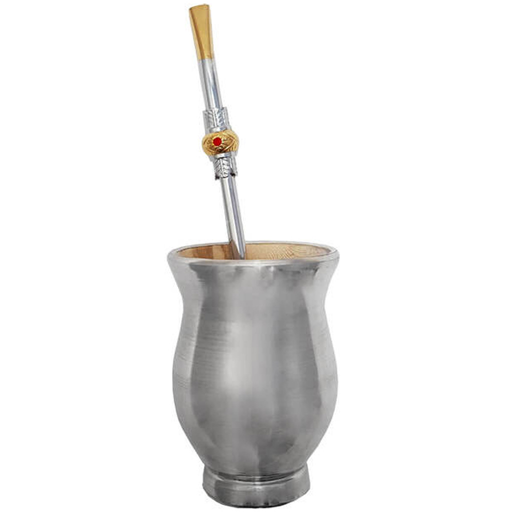 Cuia Guampa De Alumínio Para Tereré Mate + Bomba