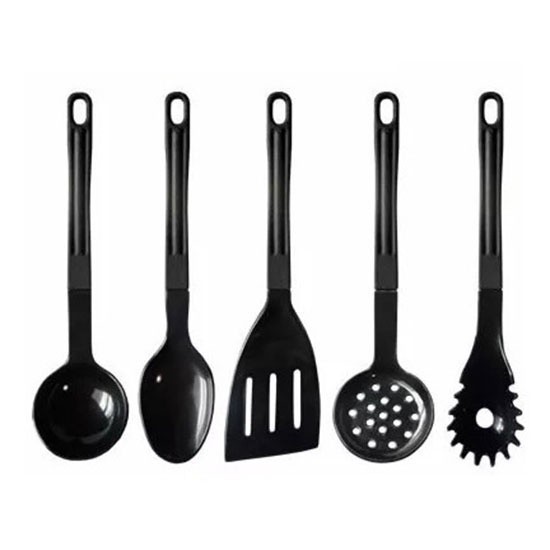 Utensílios de cozinha 5 Peças De Talheres Em Nylon Para Servir Preto - Home & Living