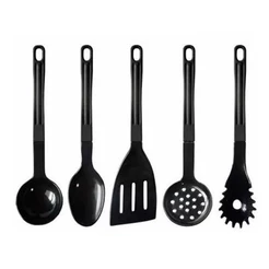 Utensílios de cozinha 5 Peças De Talheres Em Nylon Para Servir Preto