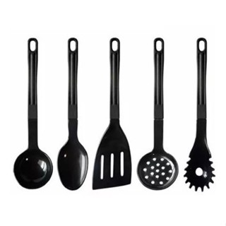Utensílios de cozinha 5 Peças De Talheres Em Nylon Para Servir Preto