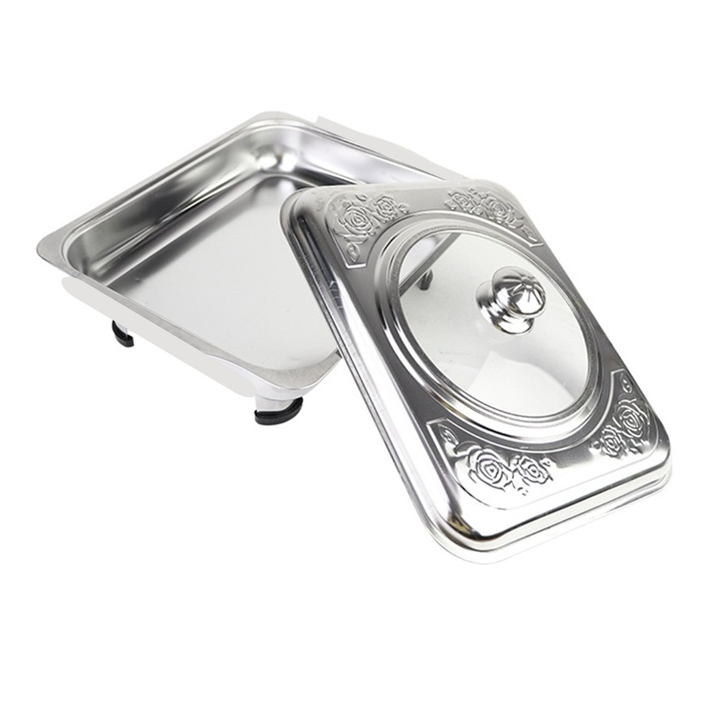 Imagem Travessa Servir Rechaud Leve Inox Tampa Tranpa Com Pé Buffet