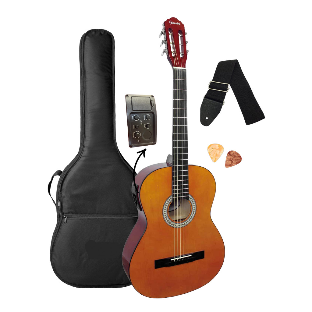 Violão Elétrico Aço Adulto Destro Giannini Strato S-14 EQ N Natural Brilhante + Acessórios