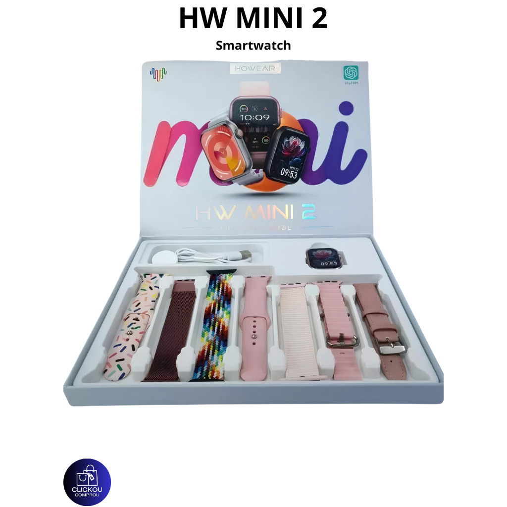 Smartwatch HW Mini 2 Com 7 Pulseiras 41mm Lançamento 2024 Chat GPT GPS Compatível IOS e Android