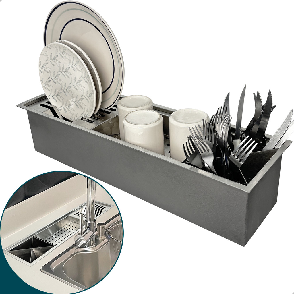 Calha Canal Organizador 60cm Escorredor De Louças Gourmet Embutir Inox 304 Calha Tipo Úmida Cozinha