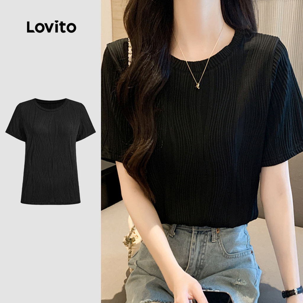 Lovito Camiseta Casual lisa Jacquard para mulheres L121AD1171 - Women Clothes