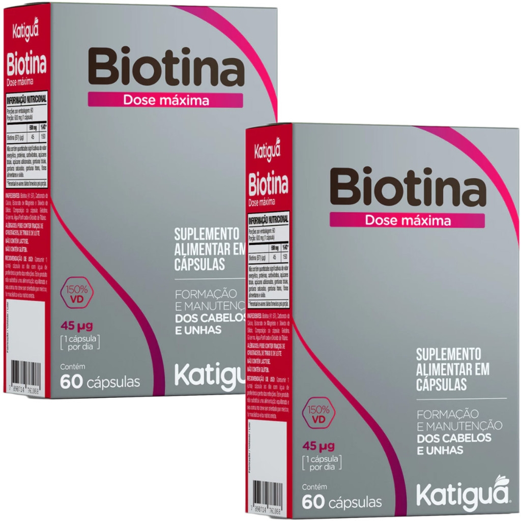 Kit 2 Biotina Dose Máxima 600mg Vitamina B7 Katiguá Original em Oferta na Shopee