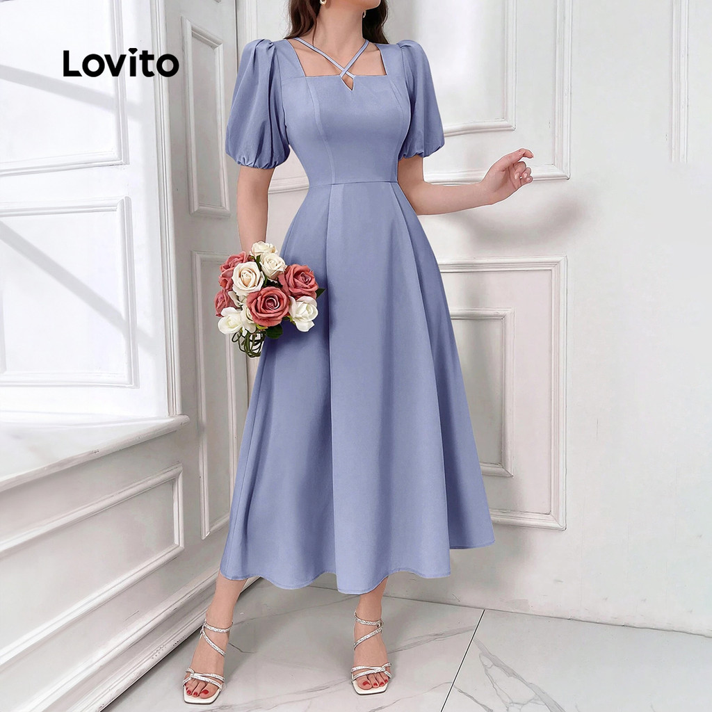 Detalhes do Lovito Refine Vestido Feminino Elegante Cruzado Verão Primavera LBL22497