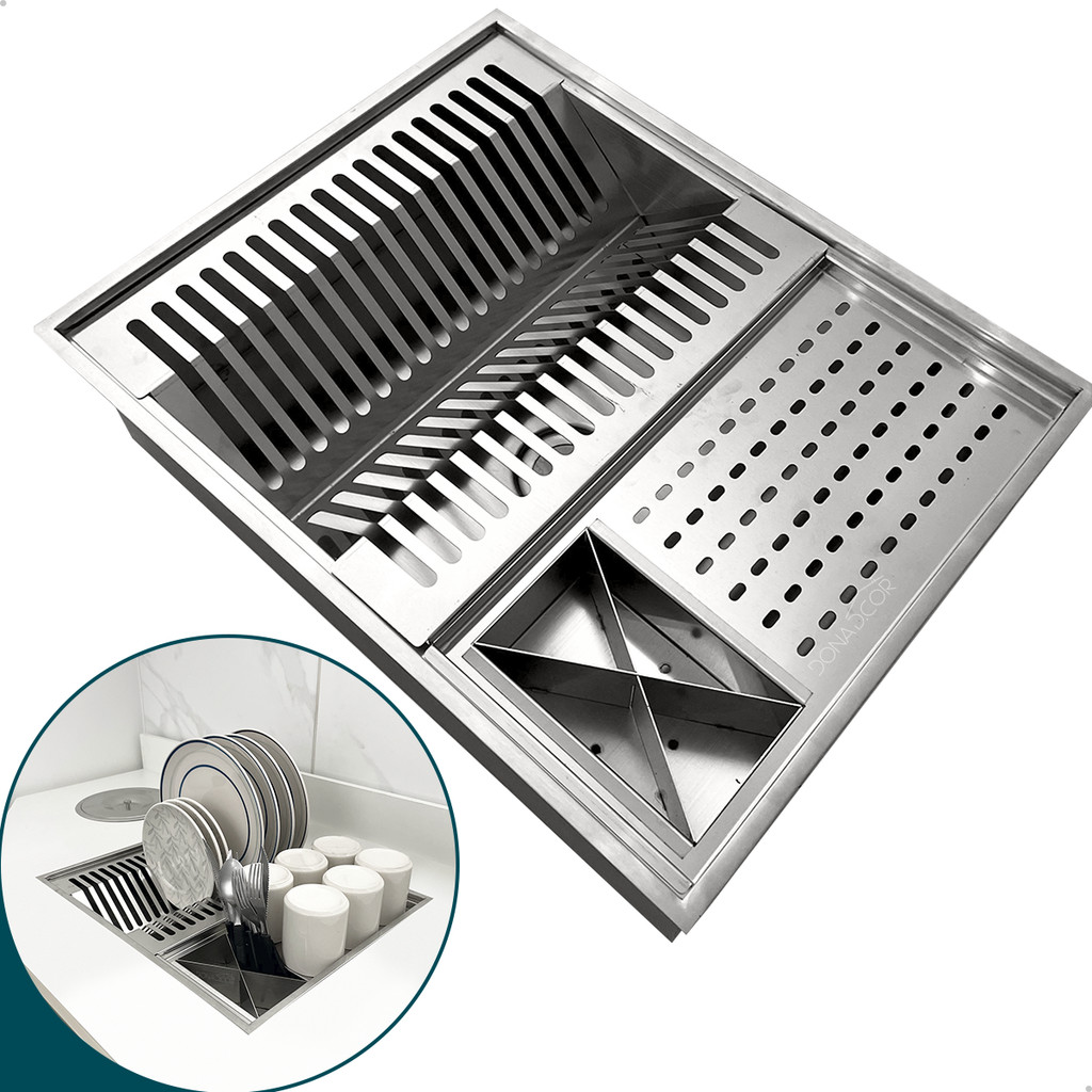 Calha Escorredor De Louças 50x40cm Canal Organizador Embutido Inox 304 Calha Quadrada Cuba Cozinha