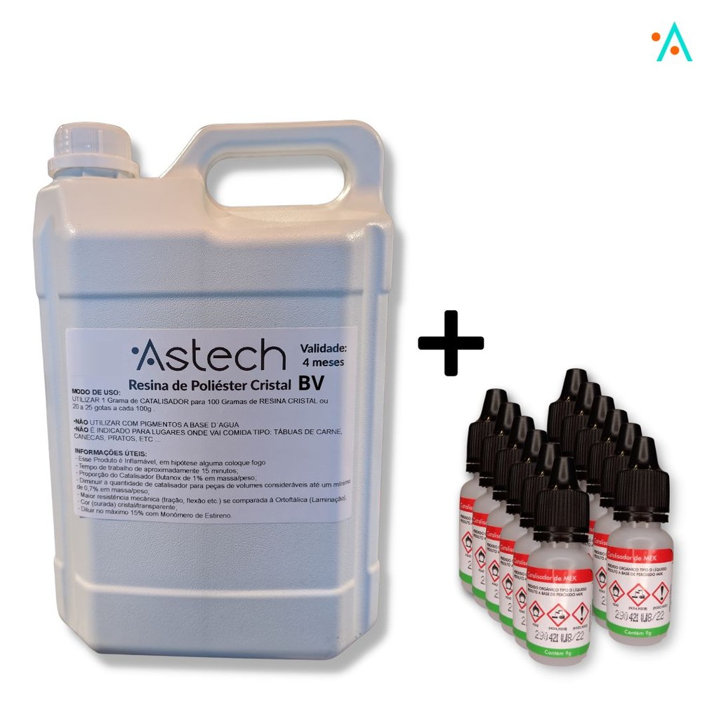 Kit Resina 5KG ASTECH Cristal Incolor | Baixa Viscosidade | Artesanato Fluidez | Transparente