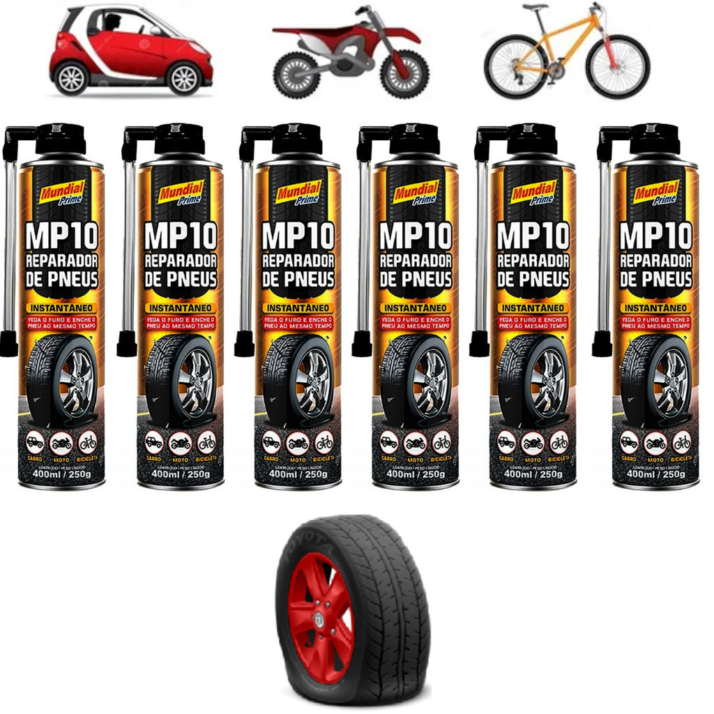 6 Reparador Pneu Furados Spray Instantâneo 400ml Veda Furo Enche Bicicleta Carro Moto Bike Inflador
