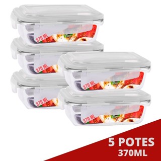 Kit 5 Pote Tampa Hermetica Retangular Vidro 370ml Multiuso em Oferta na Shopee