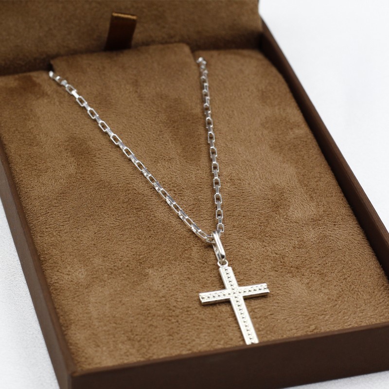 Corrente De Prata 925 masculina malha cartier 70cm Pingente Crucifixo pontilhado em Oferta na Shopee