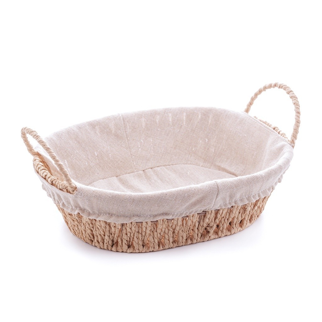 Cesta com Alça em Fibra Papel Oval com Forro em Tecido 27 cm Wolff