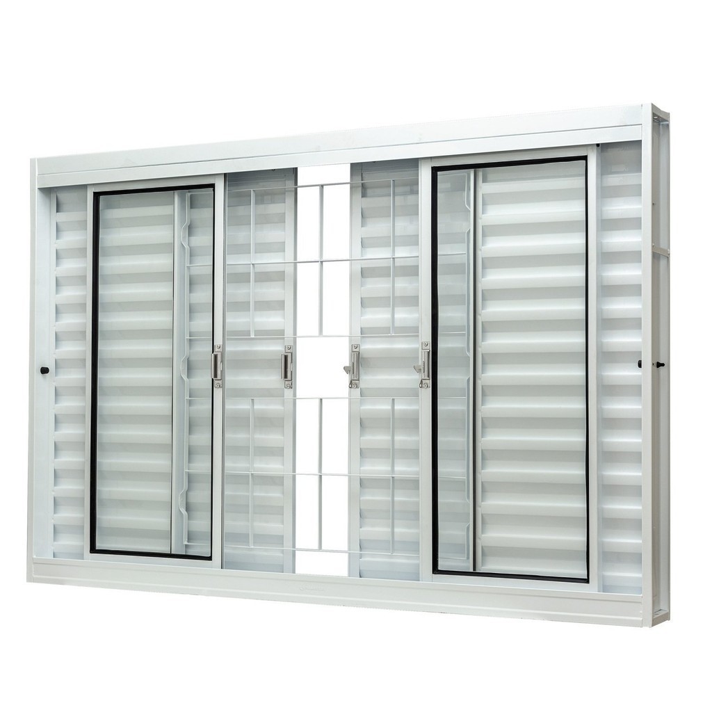 Janela de Aço Veneziana Central 100x200cm 6 Folhas com Grade Quadriculada e Vidro Liso Qualitysol Ra em Oferta na Shopee