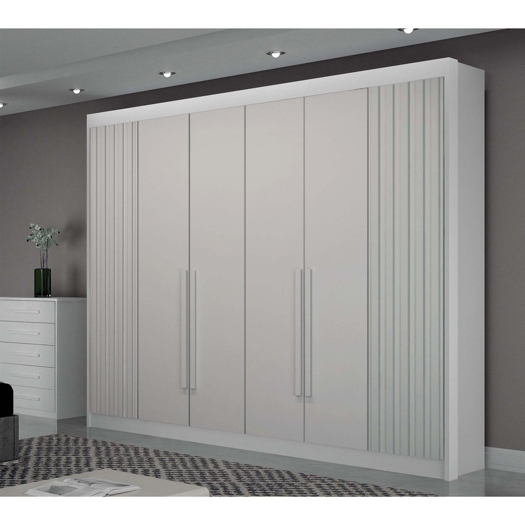 Guarda-roupa 06 Portas São Carlos MDF, portas ripadas e 6 gavetas internas Branco - Home & Living