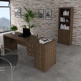 Kit 3 Peças com Escrivaninha 3 Gavetas, Estante e Armário Multiuso Baixo 2 Portas Nogal em Oferta na Shopee