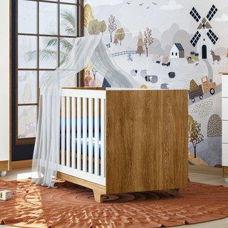 Berço Mini Cama 100% MDF com Colchão Life Branco/Madeirado Ypê em Oferta na Shopee