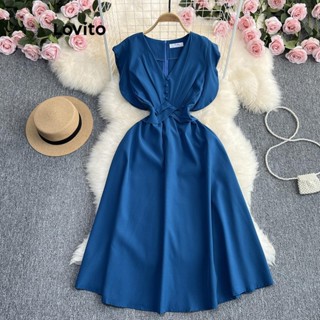 Lovito Vestido Elegante Com Botões Lisos Para Mulheres LNL48205