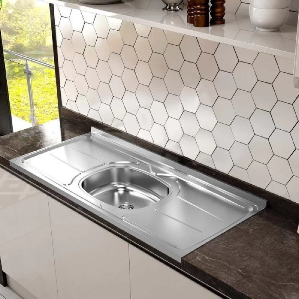 Pia de Cozinha em Aço Inox de 160cmx53cm Concretada com Válvula Inox 3.1/2 Pino Plus 30 160cm x 53cm em Oferta na Shopee