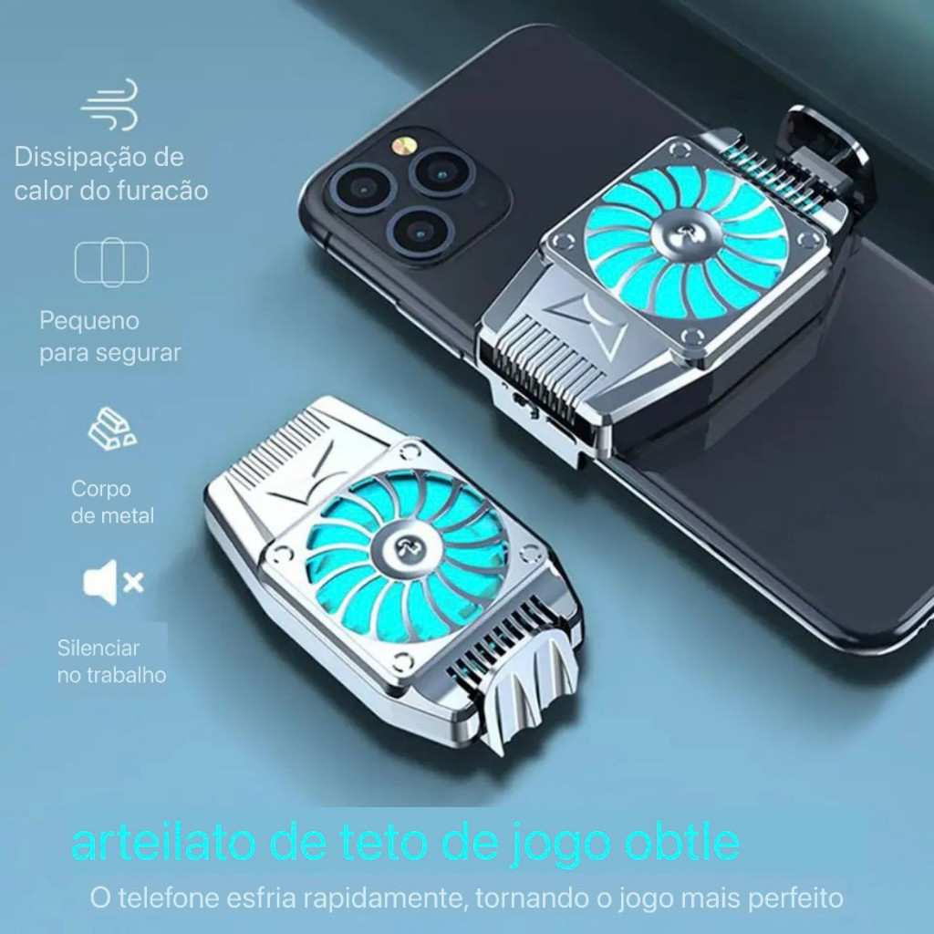 Cooler para celular Gamer H-15 – Suporte para Celular Ventilador de Refrigeração do Telefone Móvel Radiador Turbo Furacão Jogos/ iPhone/Samsung/Xiaomi