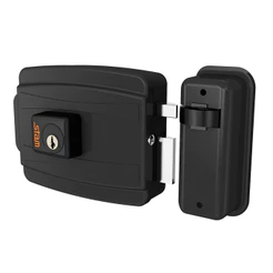 Fechadura Elétrica Preto Fosco Cilindro 40mm Portas Portões Ferro Aço Inox Abre Para Fora Ou Dentro