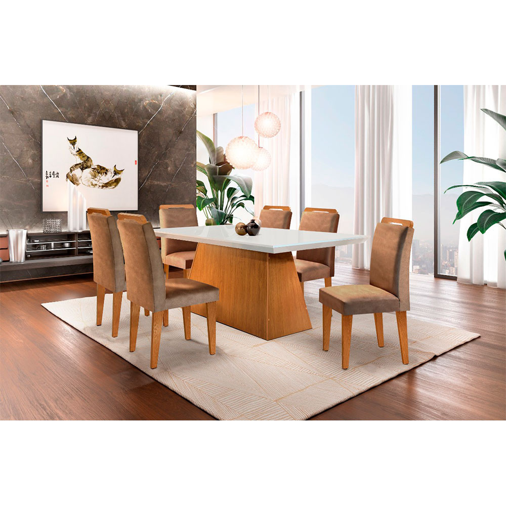 Sala De Jantar Aida Com 6 Cadeiras 180 MDF Canto Reto Rufato em Oferta na Shopee