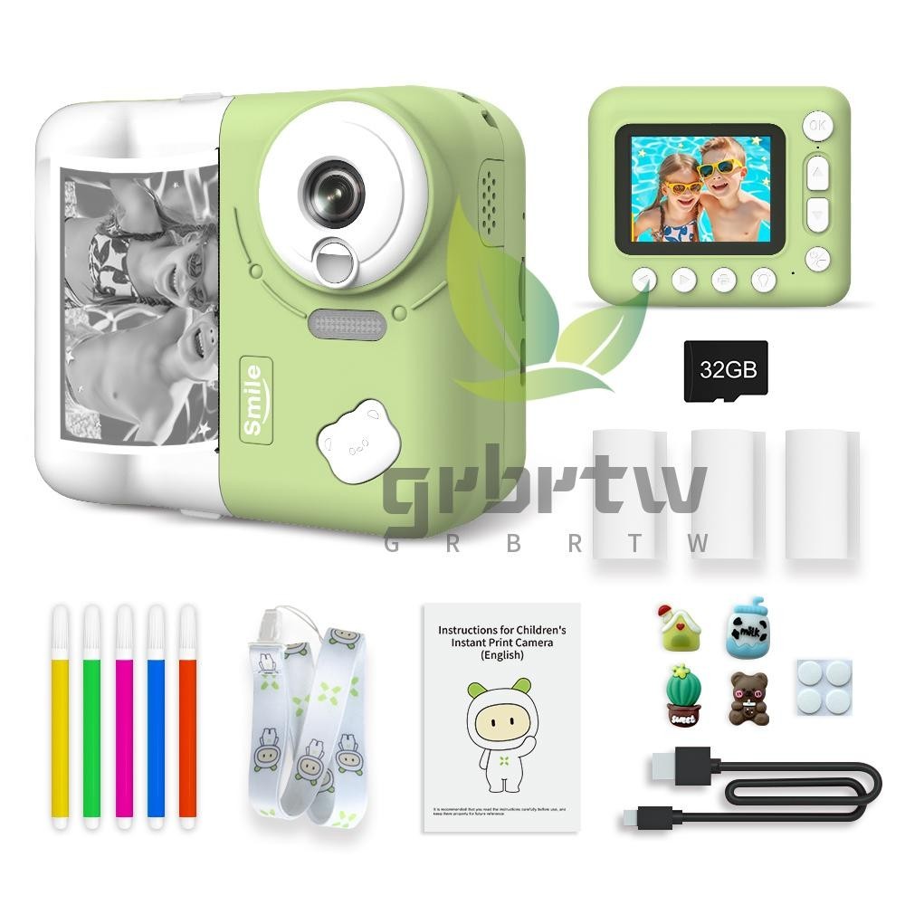 Câmera Digital Kids Instantânea 1080P 2.4 Inch Tela IPS 10X Zoom Bateria Embutida Com Papel De Impressão Térmica Canetas Coloridas Correia Para O Pescoço 32GB TF Card Bir