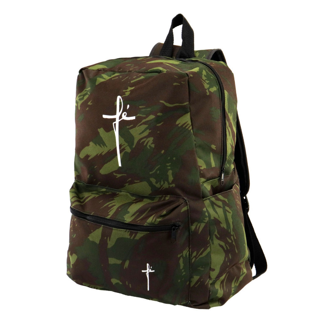 Mochila Escolar Camuflada Material Nylon Reforçado, Com Alças Reguláveis e Resistentes