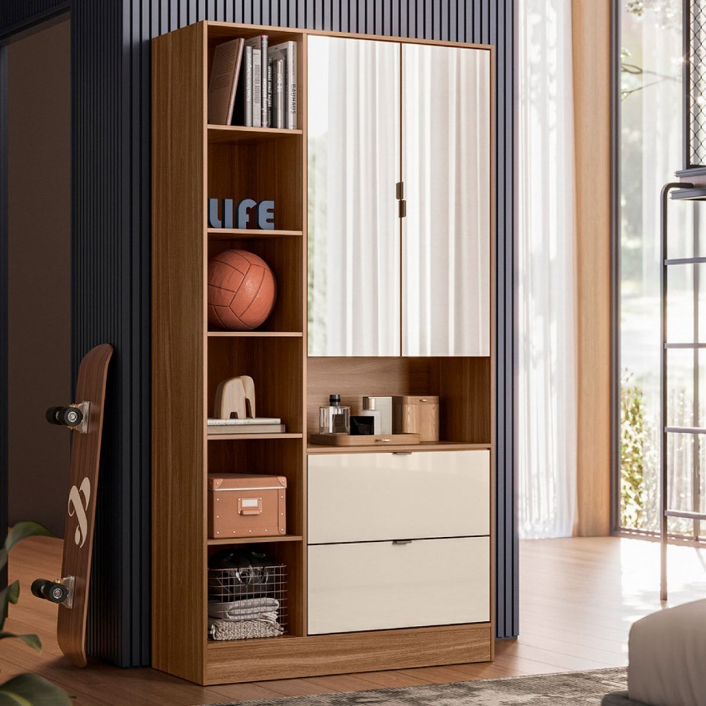 Armário Multiuso Joy 2 Portas 2 Gavetas com Espelho - Home & Living