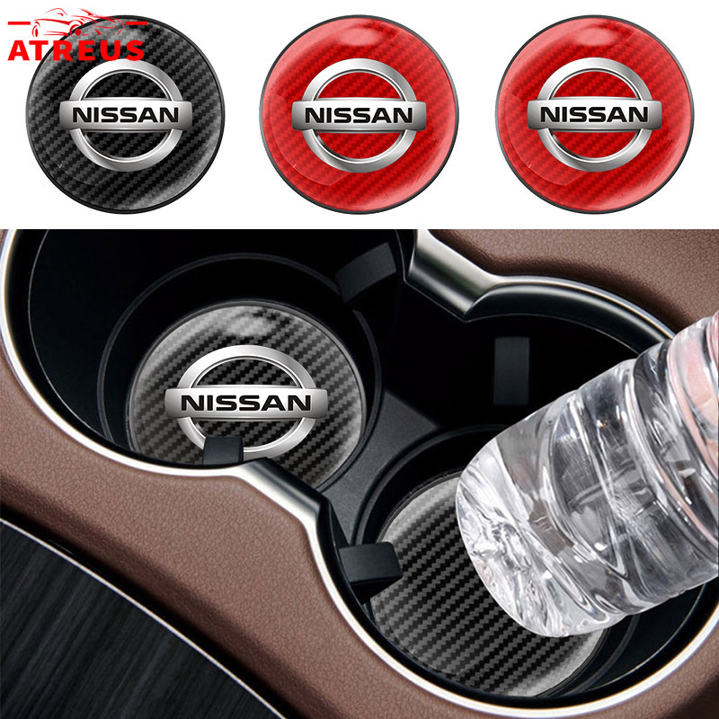 1Pc Nissan Porta-Copos Redondos De Fibra De Carbono Almofada Antiderrapante Para Nissan Kicks Versa Tiida March Sentra Livina gtr em Oferta na Shopee
