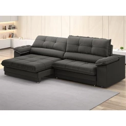 Sofá com Carregador USB Retrátil Reclinável Monaco 2,10m Velosuede Cinza - NETSOFAS