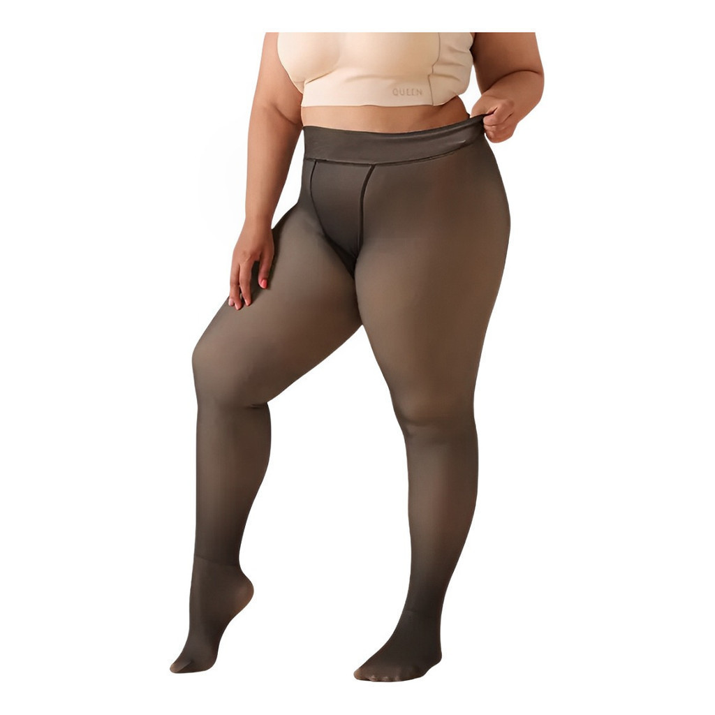 Meia Calça Térmica Plus Size Peluciada Translucida  de Lã Super Elástica Slim Peça Quente De Inverno - Preto Do G1 Ao G4