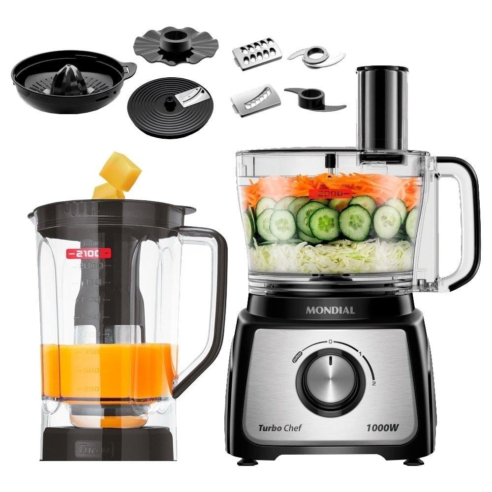 Multiprocessador de Alimentos Mondial MPN01BF Turbo Chef | 9 em 1, 2 Velocidades + Turbo, 1000W, Preto