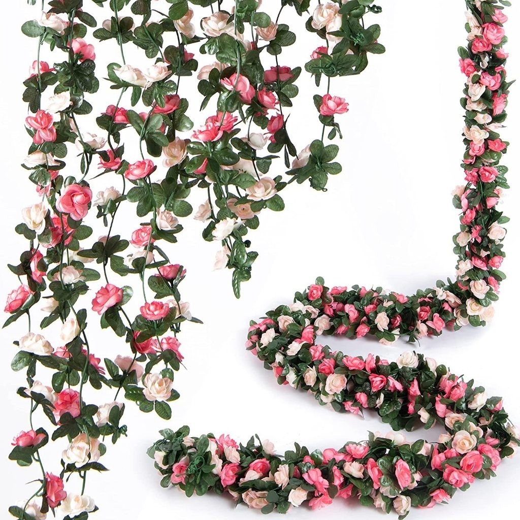 Treliça Artificial de Rosas Resistentes de 2,4 m Guirlanda Suspensa para Cerca de Jardim Pérgula Decoração Externa