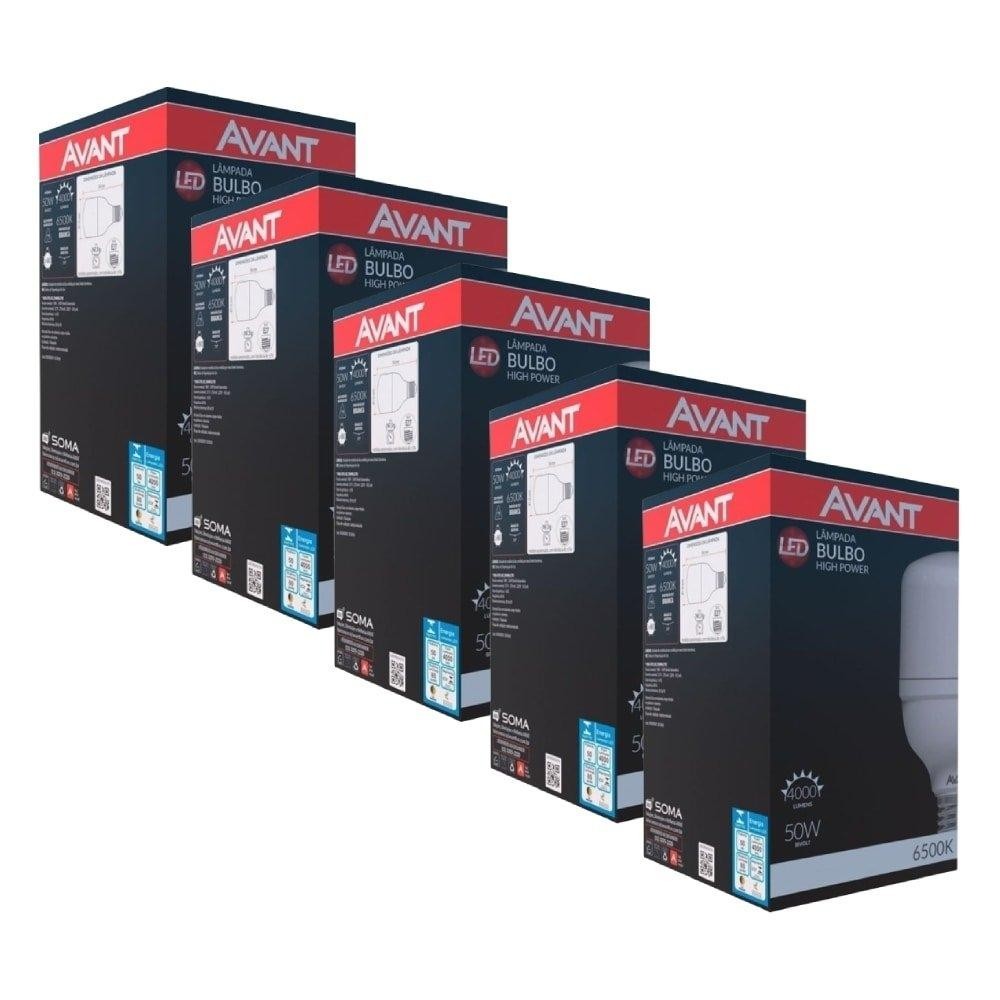 Kit 5 Lâmpadas - Lâmpada LED Avant 50W E27 6,5K Branca 25000H 4000 Lumens Bivolt