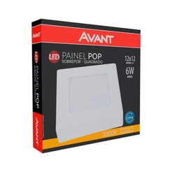 Plafon Painel LED Avant Quadrado Sobrepor | 3K, 6W, 12cm, 360 Lúmens