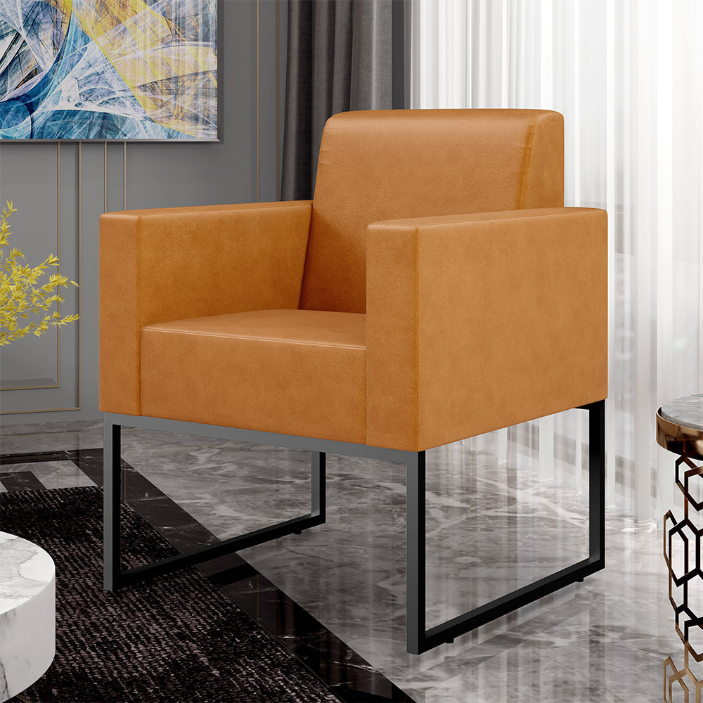 Poltrona Para Sala De Estar Base Fixa De Metal Helô L02 Couríssimo Whisky  - Lyam Decor em Oferta na Shopee