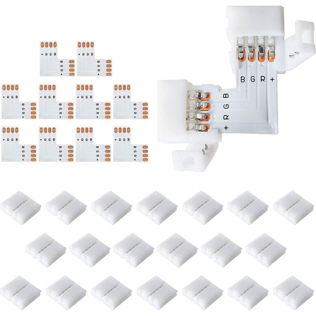 10Set 4Pin Led Conector L Forma Conectores De 4 Pinos De 10mm De Largura De Ângulo Reto Canto Sem Solda Terminal De Conexão Do Adaptador Para 3528/5050 SMD RGB Strip Connector