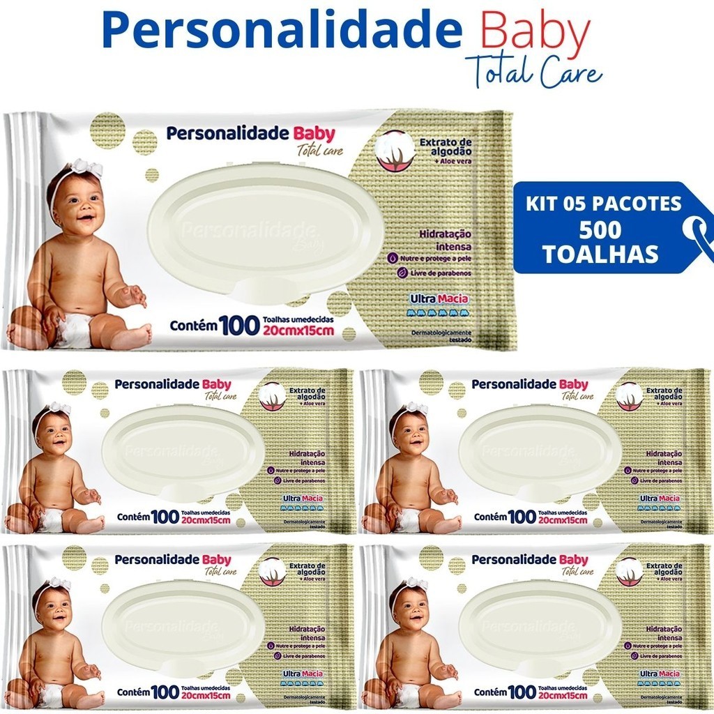 500 Toalhas Personalidade Total Care Kit Com 5 Pacotes Lenços Umedecido Bebê